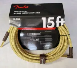 FENDER DELUXE TWEED GUITAR/INSTRUMENT CABLE, STRAIGHT-RIGHT ANGLE, 15 FT