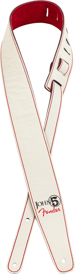FENDER  JOHN 5 LEATHER STRAP, WHITE AND RED