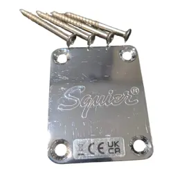 ORIGINAL FENDER SQUIER BASS CHROME NECK PLATE WITH SCREWS