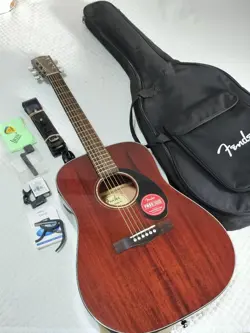 FENDER CD-60S ALL MAHOGANY ACOUSTIC GUITAR WITH SOFT CASE AND ACCESSORIES