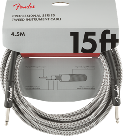 FENDER 15' PROFESSIONAL SERIES WHITE TWEED INSTRUMENT CABLE #0990820066 - 15 F