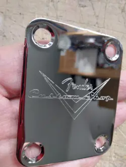 ENGRAVED GUITAR NECK PLATE, CHROME,  METAL, SILVER, WITH GASKET AND SCREWS