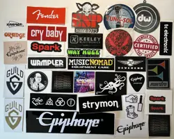 (28) DIFFERENT GUITARS & GUITAR PEDALS VINYL BUMPER STICKERS LOT OF 30 TOTAL