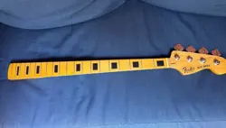 JAZZ BASS NECK FITS FENDER SATIN MAPLE BLOCK INLAYS WITH TUNERS AND NECK PLATE