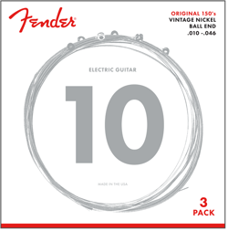 THREE SETS FENDER 150R PURE NICKEL ELECTRIC GUITAR STRINGS; GAUGES 10-46; 3-PACK