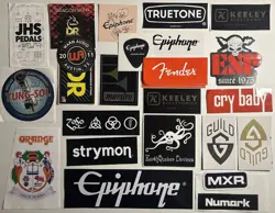 (26) DIFFERENT GUITARS & GUITAR PEDALS VINYL BUMPER STICKERS LOT OF 29 TOTAL