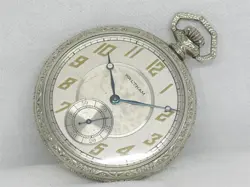 VINTAGE 45MM WALTHAM GENTS RIVERSIDE 14K WHITE GOLD FILLED POCKETWATCH, RUNNING!