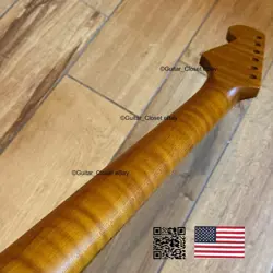 ROASTED FLAME MAPLE STAINLESS STRAT GUITAR NECK NITRO SATIN FITS FENDER SM22BN
