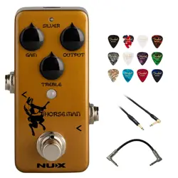 NUX HORSEMAN OVERDRIVE GUITAR EFFECT PEDAL W/ FENDER PICKS AND AUDIO CABLES