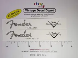 FENDER TELE 50'S HEADSTOCK WATERSLIDE DECALS CUSTOM SHOP TWO LASER PRINTED