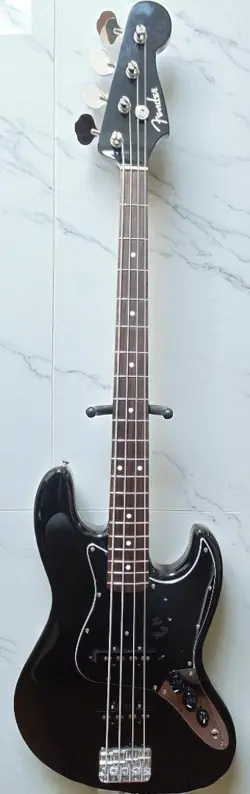FENDER JAPAN ALL BLACK BASS ELECTRIC BASS WITH CASE AND ACCESSORIES