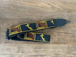 VINTAGE FENDER EMBROIDERED LEATHER GUITAR STRAP ADJUSTABLE BLACK STITCHED VTG