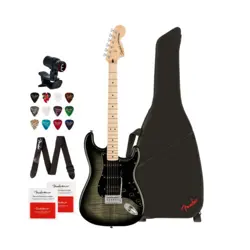 FENDER AFFINITY SERIES STRATOCASTER FMT HSS ELECTRIC GUITAR BLACK BUNDLE