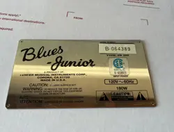 GENUINE FENDER BLUES JR AMP SERIAL NUMBER PLATE