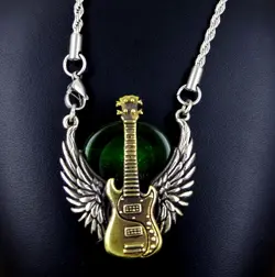 WINGED FENDER BASS GUITAR PICK HOLDER PENDANT ARTIST SIGNED USA 2014