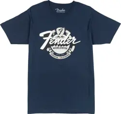 GENUINE FENDER GUITARS WORLD WIDE T-SHIRT/TEE, VINTAGE NAVY, CHOOSE YOUR SIZE