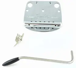 GENUINE FENDER MUSTANG TREMOLO DYNAMIC VIBRATO TAILPIECE W/ ARM BLACK TIP CHROME