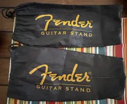 2 FENDER MINI FOLDING GUITAR STAND - BLACK DRAWSTRING STORAGE BAGS