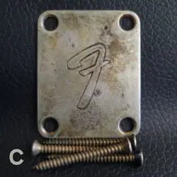 FENDER VINTAGE F NECK PLATE 0991448100 STRATOCASTER TELECASTER *AGED  (C)