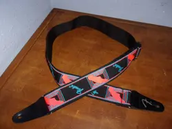 FENDER FLOURESCENT BLUE & ORANGE EMBROIDERED NYLON GUITAR STRAP 2