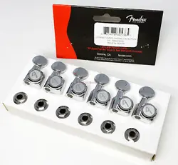 GENUINE FENDER LOCKING F LOGO TUNERS MACHINES PEGS CHROME W/VINTAGE BUTTONS