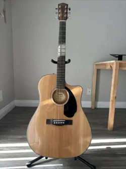 FENDER CD-60SCE DREADNOUGHT ACOUSTIC ELECTRIC GUITAR   LEATHER STRAP   STAND