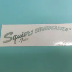 2PCS SQUIER BY FENDER STRAT GUITAR HEADSTOCK SELF-ADHESIVE METAL STICKERS SILVER