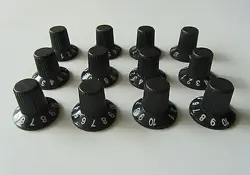 12X GUITAR AMP KNOB AMPLIFIER SKIRTED KNOBS BLACK W/ BLACK TOP FOR FENDER