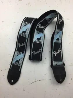 [USED] FENDER MONOGRAMMED GUITAR STRAP (BLACK/LIGHT GREY/BLUE)
