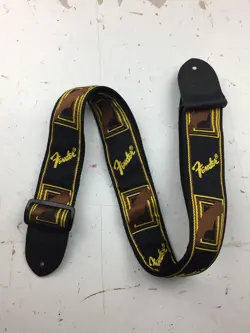 [USED] FENDER MONOGRAMMED GUITAR STRAP (BLACK/YELLOW/BROWN)