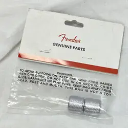 GENUINE FENDER TELE TELECASTER/P-BASS CHROME METAL GUITAR BARREL KNOBS (2)