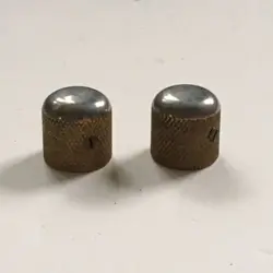 TWO BRASS RELIC GOLD VINTAGE KNURLED TELE KNOBS FITS 1/4” SOLID SHAFT CTS FENDER