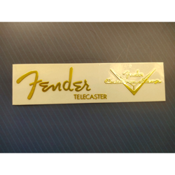 2PCS FENDER TELECASTER ELECTRIC GUITAR HEADSTOCK SELFADHESIVE METAL STICKER GOLD