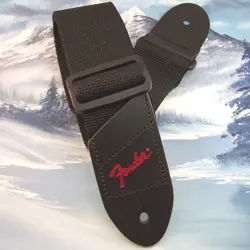 GUITAR STRAP ~ GENUINE FENDER ~ BLACK W/ RED LOGO