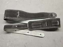FENDER BLACK LEATHER STRAP FOR USA AMERICAN STRAT TELE ELECTRIC GUITAR / BASS