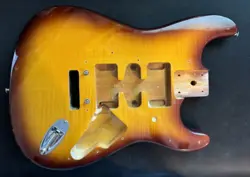 FLAME MAPLE HONEY BURST ELECTRIC GUITAR BODY JACK PLATE FITS FENDER CUSTOM STRAT