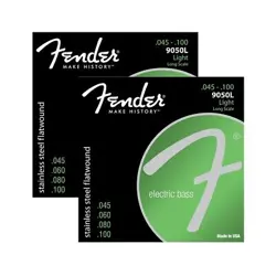 2 SETS OF FENDER 9050L STAINLESS STEEL FLATWOUND LONG LIGHT BASS STRINGS 45-100