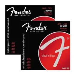 2 PACKS SETS FENDER 7250M SUPER NICKEL-PLATED LONG MEDIUM BASS STRINGS 45-105
