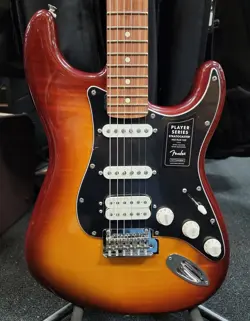 NEW, OPEN BOX, FENDER PLAYER STRATOCASTER HSS PLUS TOP TOBACCO SUNBURST