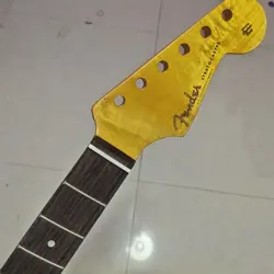 21 FRET ST ELECTRIC GUITAR NECK PART FLAME MAPLE FOR DIY FENDER REPLACE YELLOW
