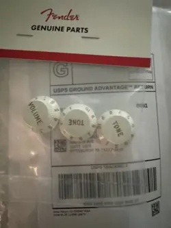 GENUINE FENDER STRAT WHITE CONTROL GUITAR KNOBS - 2 TONE, 1 VOLUME - NEW