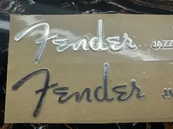 2PCS FENDER GUITAR JAZZ BASS NECK HEADSTOCK SELF-ADHESIVE METAL STICKERS SILVER
