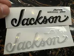 2PCS FENDER JACKSON CUSTOM SHOP GUITAR HEADSTOCK VINYL UV STICKER BLACK   SILVER