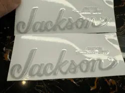 2PCS FENDER JACKSON CUSTOM SHOP GUITAR HEADSTOCK VINYL UV STICKERS DECALS SILVER
