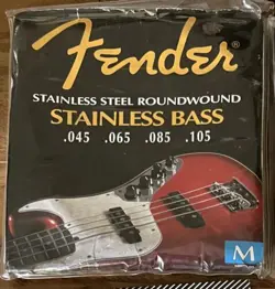 RARE! FENDER STAINLESS STEEL ROUNDWOOD STAINLESS BASS GUITAR STRINGS (M)