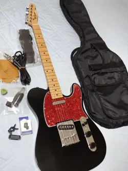 SQUIER BY FENDER TELECASTER ELECTRIC GUITAR BLACK USED WITH SOFT CASE