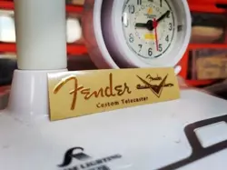 2PCS FENDER CUSTOM SHOP TELE GUITAR HEADSTOCK SELF-ADHESIVE METAL STICKER GOLDEN