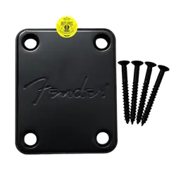 BLACK ELECTRIC GUITAR NECK PLATE FOR FENDER STYLE ST SQ MIT FENDER LOGO 4 SCREWS