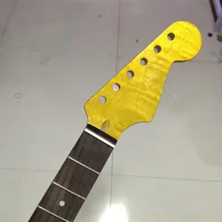 22 FRET STRAT ELECTRIC GUITAR NECK YELLOW FLAME MAPLE FOR DIY FENDER REPLACE