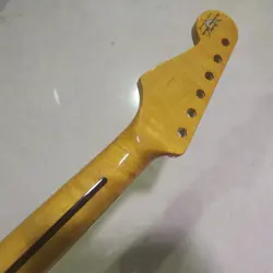 YELLOW 21 FRET FLAME MAPLE STRAT GUITAR NECK ROSEWOOD FOR DIY FENDER REPLACEMENT